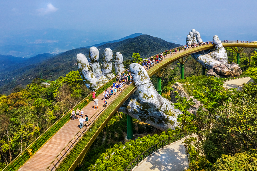 Aerial view golden bridge in Man Nguyen Private Vietnam Tour Packages