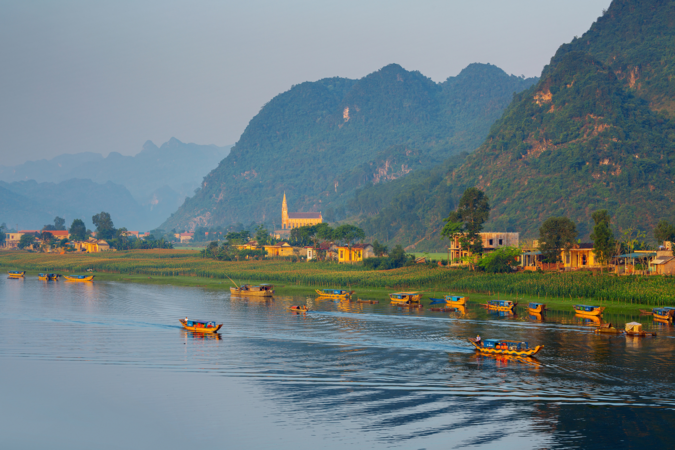 River at sunrise in the National Park of Phong Nha Ke Bang in Man Nguyen Private Vietnam Tour Packages