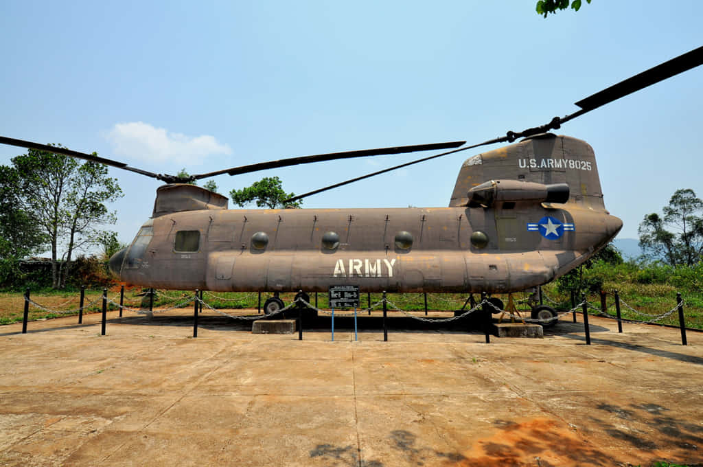 US Army Chinook Helicopter at Khe Sanh Combat Base with Man Nguyen Private Vietnam Tour Packages